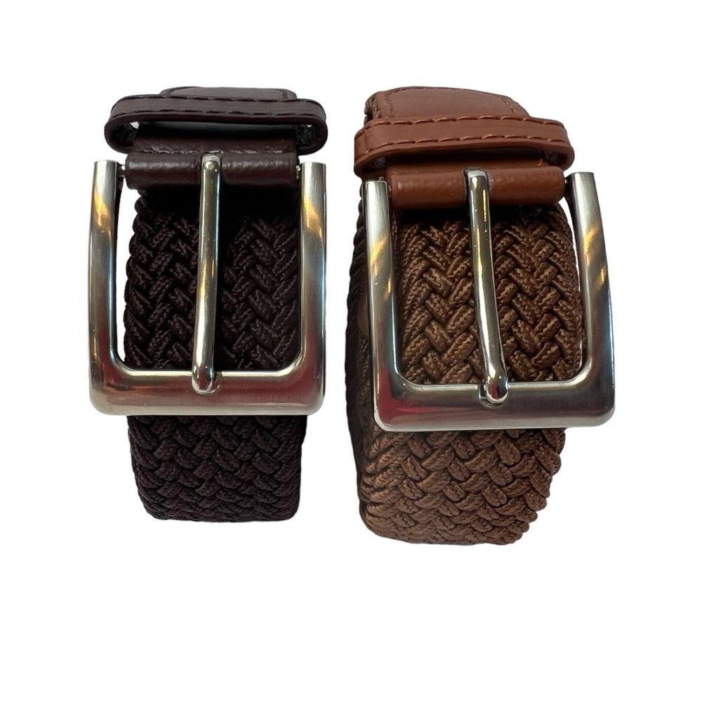 Belts Stretch Braided Web Belt Elastic Black & Brown 2 Pack